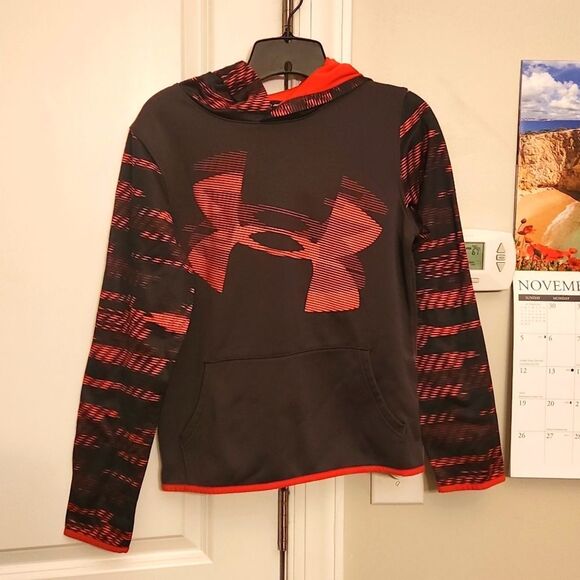 Under Armour Youth Coldgear Red & Gray Pullover Hoodie Size XL - Picture 1 of 8